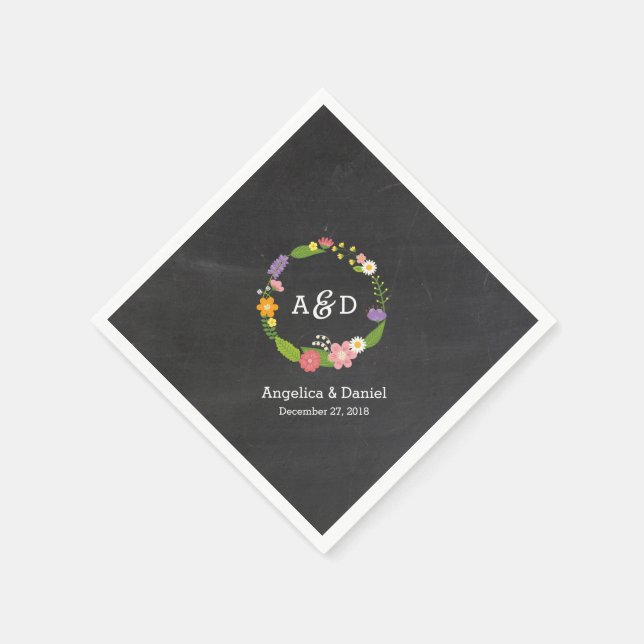 Guardanapo De Papel Boho Woodland Wreath no Casamento Chalkboard (Canto)