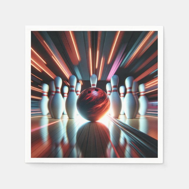 Guardanapo De Papel Bola de boliche vermelha e pinos (Frente)