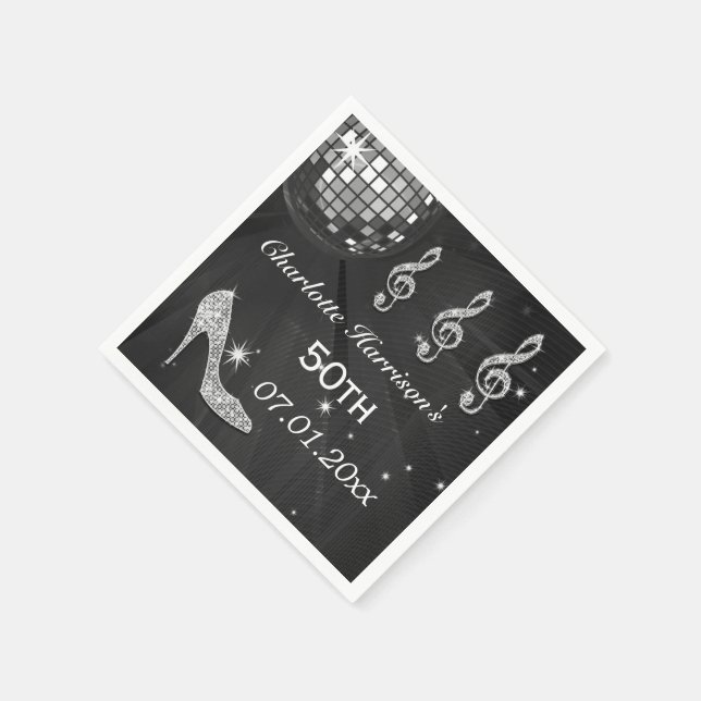 Guardanapo De Papel Bola de Disco Preta/Prateada e Cabeçalhos de Faísc (Canto)