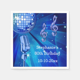 Guardanapo De Papel Bola de Discoteca Azul e Microfone Retro Aniversár