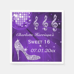 Guardanapo De Papel Bola de Discoteca Roxa e Saltos Sparkle Sweet 16