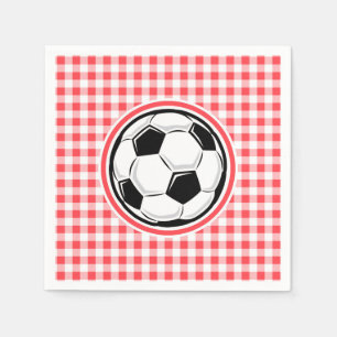 Guardanapo De Papel Bola de Futebol; Gingham Vermelho e Branco