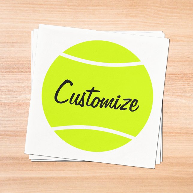 Guardanapo De Papel Bola de Tênis de Texto Personalizada Napkins (Personalized tennis party napkins with custom text.)
