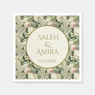 Guardanapo De Papel Bolachas de Açúcar de Casamento Floral Branco e Ve