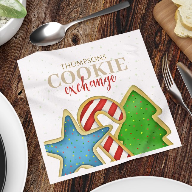 Guardanapo De Papel Bolachas de Natal Personalizadas (Christmas cookie exchange holiday paper party napkin)