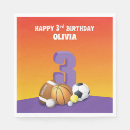 Guardanapo De Papel Bolas de aniversário de 3 anos de Esportes de Meni
