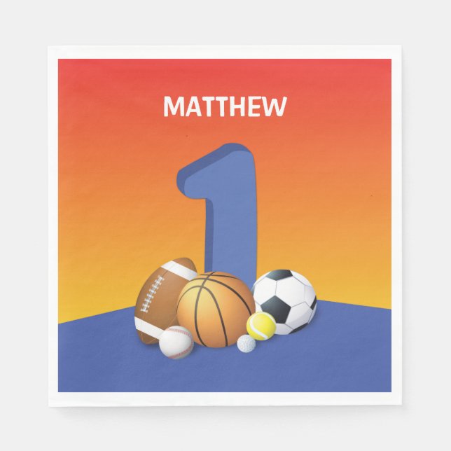 Guardanapo De Papel Bolas de Esporte de primeiro aniversario (Frente)