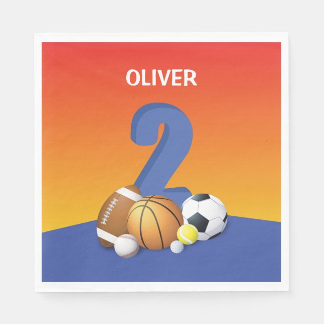 Guardanapo De Papel Bolas de Esporte de segundo aniversário (Frente)