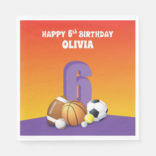 Guardanapo De Papel Bolas de Esportes de Aniversário para 6 de Menina  (Frente)