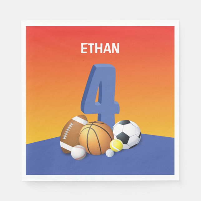 Guardanapo De Papel Bolas de Esportes de Quarto Aniversário (Frente)