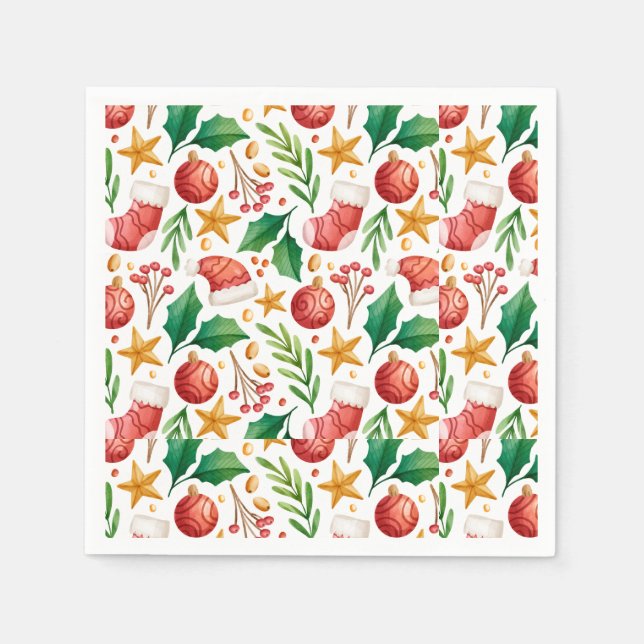 Guardanapo De Papel Bolbos Vermelhos de Natal, Partes de Poinsettia e  (Frente)