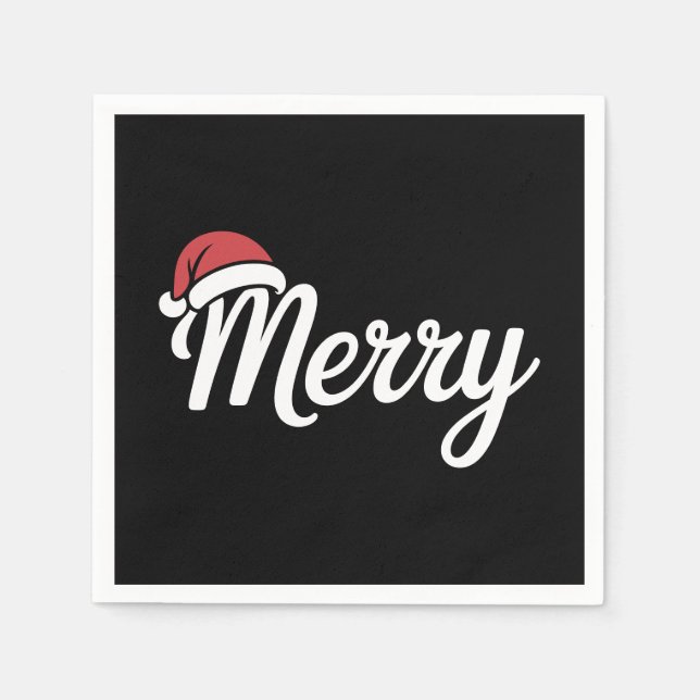Guardanapo De Papel Bold Black Merry Christmas Santa Hat (Frente)