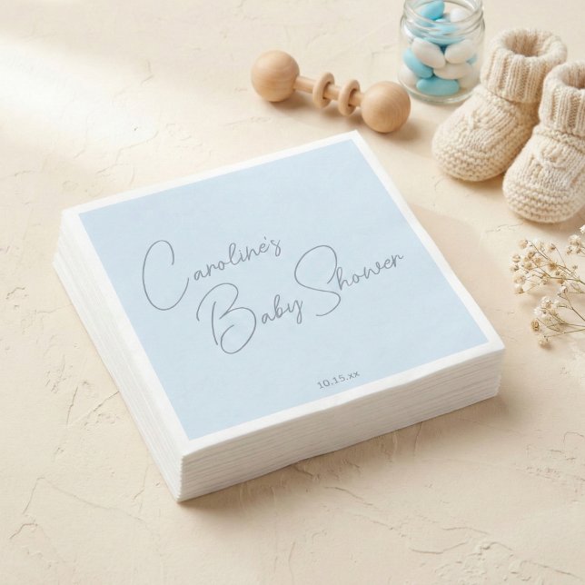 Guardanapo De Papel Bold Glacier Blue Modern Script Custom Baby Shower (Criador carregado)