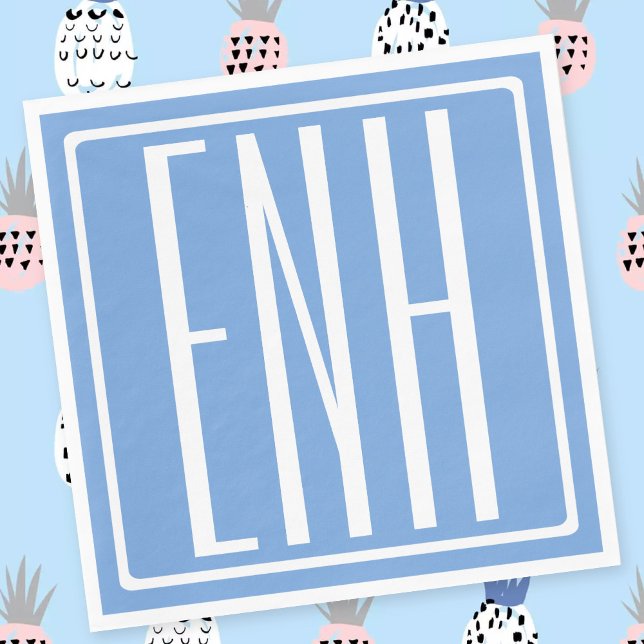 Guardanapo De Papel Bold Modern 3 Iniciais Monograma | Azul macio (Criador carregado)