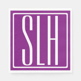 Guardanapo De Papel Bold Modern 3 Iniciais Monograma | Branco e Roxo