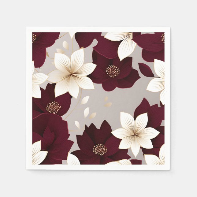 Guardanapo De Papel Bold Modern Floral Burgundy (Frente)