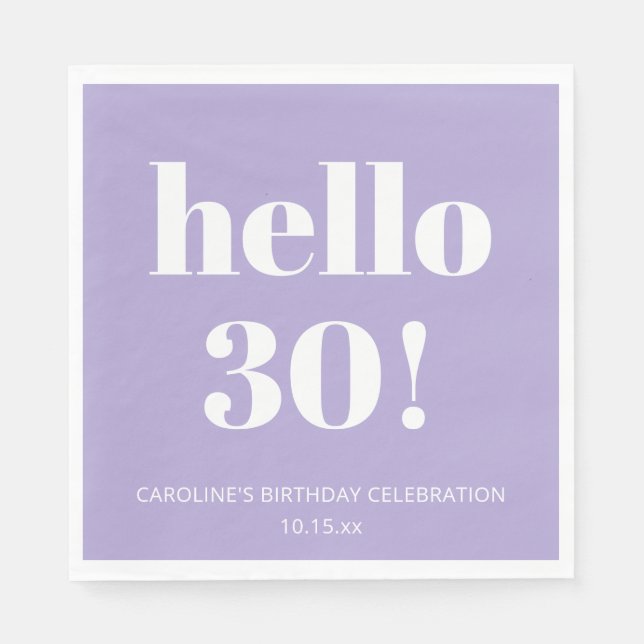 Guardanapo De Papel Bold Modern Lavender Purple 30th Birthday Party (Frente)