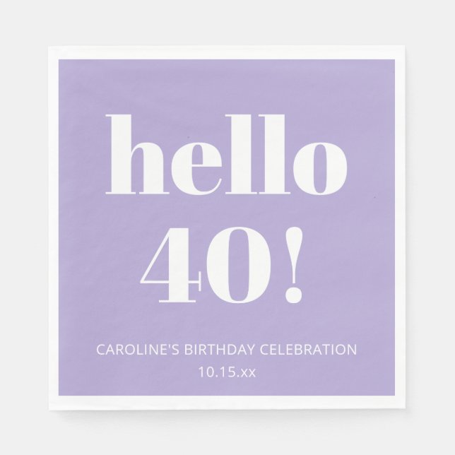 Guardanapo De Papel Bold Modern Lavender Purple 40th Birthday Party (Frente)