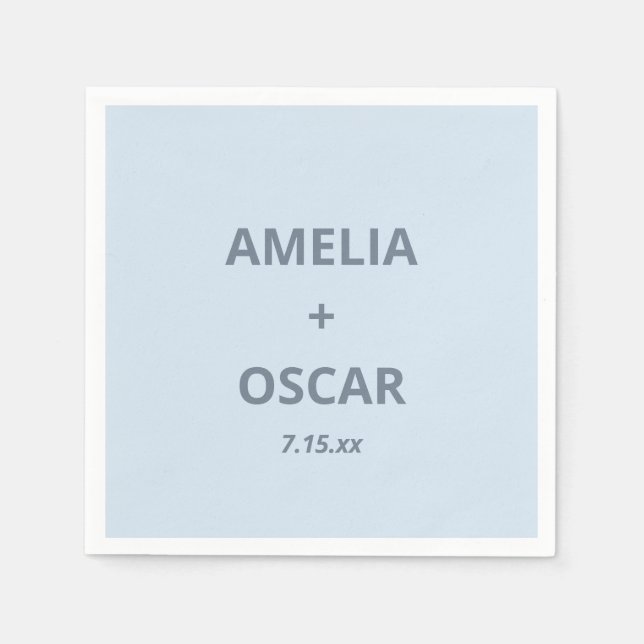 Guardanapo De Papel Bold Soft Blue Modern Wedding Names Date Custom (Frente)