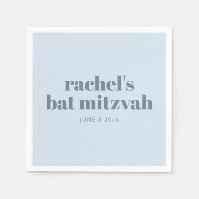 Guardanapo De Papel Bold Typography Cool Soft Blue Bat Mitzvah Name (Frente)