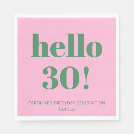 Guardanapo De Papel Bold Typography Pink Green Modern 30th Birthday 