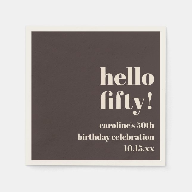 Guardanapo De Papel Bold Warm Brown Cute Modern Custom 50th Birthday (Frente)