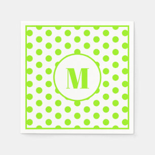 Guardanapo De Papel Bolinhas Monograma Verde limão inicial em branco