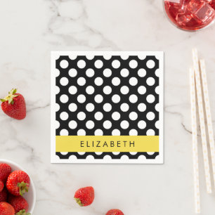 Guardanapo De Papel Bolinhas Pretas e Brancas, Pontas, Seu Nome