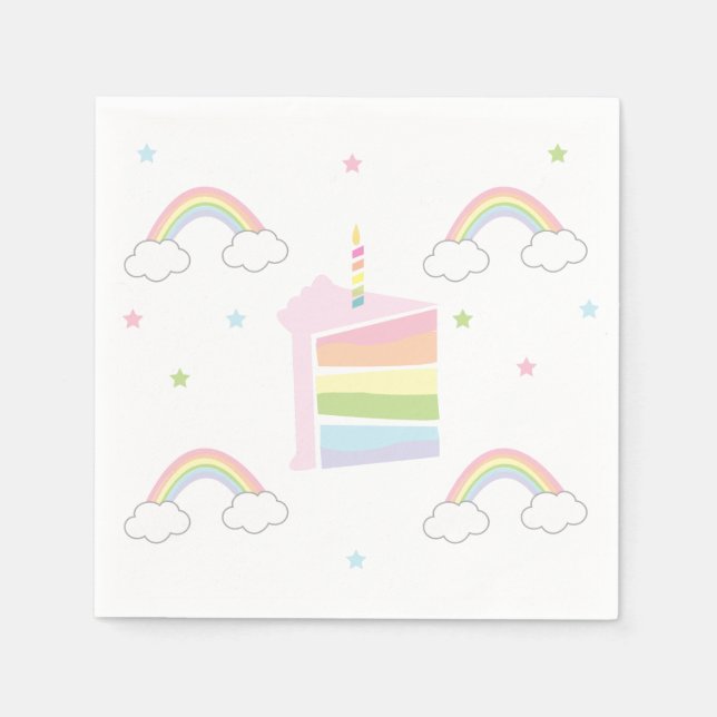 Guardanapo De Papel Bolo Arco-Íris Simples Pastel Aniversário (Frente)
