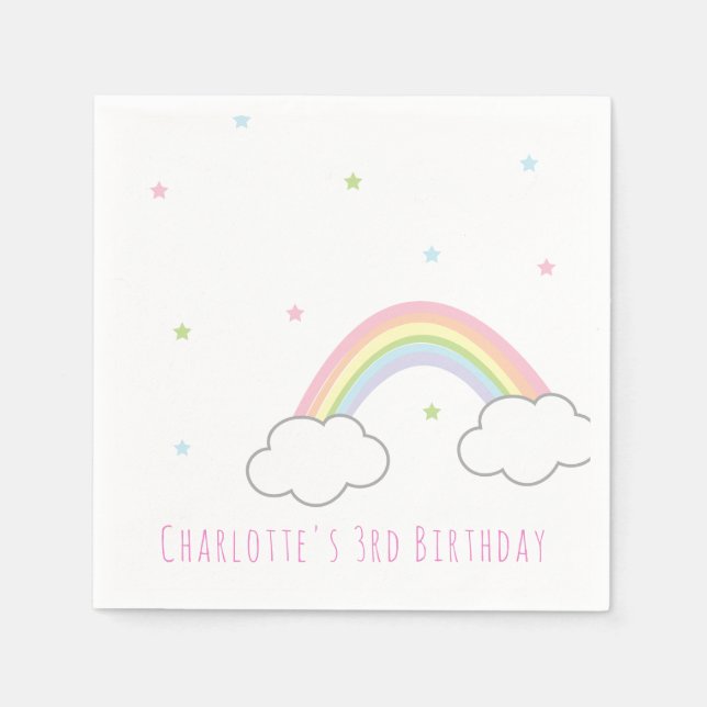 Guardanapo De Papel Bolo Arco-Íris Simples Pastel Personalizado Aniver (Frente)