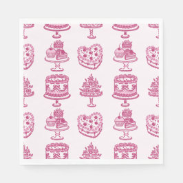 Guardanapo De Papel Bolo Coquette Coração Retrô Laço Rosa no Dia dos N