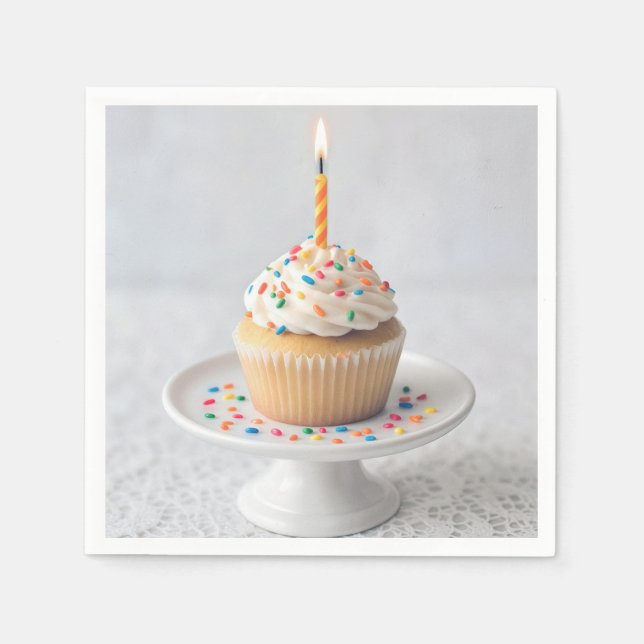 Guardanapo De Papel Bolo de Aniversário com uma Vela (Frente)