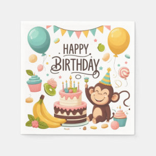 Guardanapo De Papel Bolo de Aniversário da Festa do Macaco Fofo