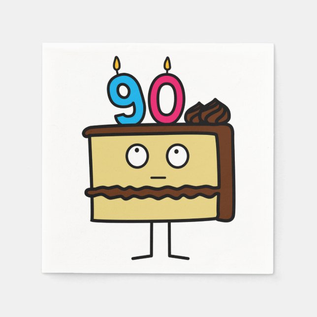 Guardanapo De Papel Bolo de aniversário de 90 com velas (Frente)
