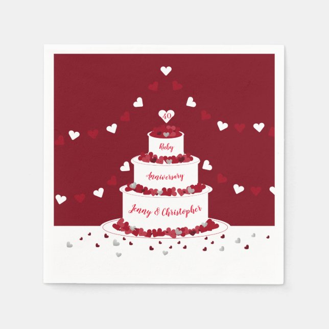 Guardanapo De Papel Bolo de aniversário de casamento rubi e bunting (Frente)