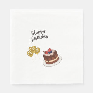 Guardanapo De Papel Bolo de Aniversário de Chocolate Fofo e Corações D
