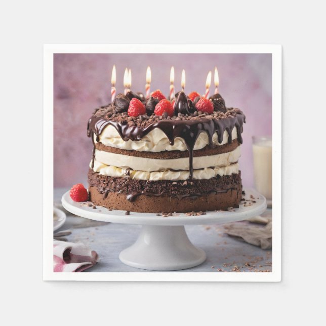 Guardanapo De Papel Bolo De Aniversário De Creme De Chocolate Com Mora (Frente)