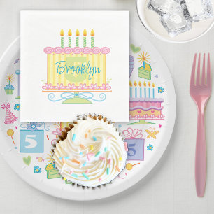 Guardanapo De Papel Bolo de Aniversário do 5 de Nome Personalizado