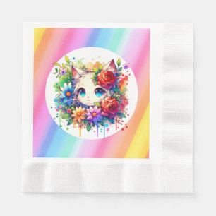 Guardanapo De Papel Bolo de Aniversário do Gato-Arco-Íris
