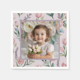 Guardanapo De Papel Bolo de Aniversário Menina com Foto Floral Pastel