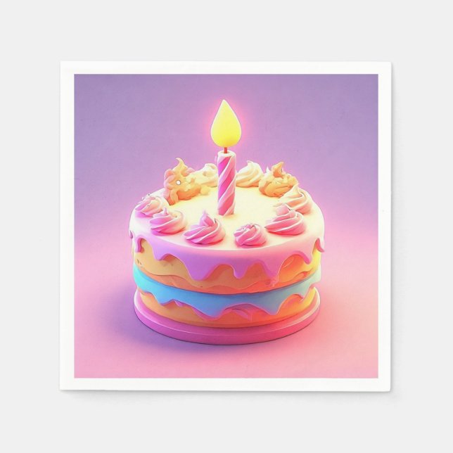 Guardanapo De Papel Bolo de Aniversário Vibrante com Vela (Frente)