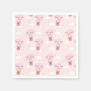 Guardanapo De Papel Bolo de Bebê Balão de Ar Quente Teddy Fofo Rosa