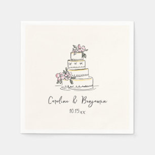 Guardanapo De Papel Bolo de Casamento Amarelo Rosa à Mão Personalizado