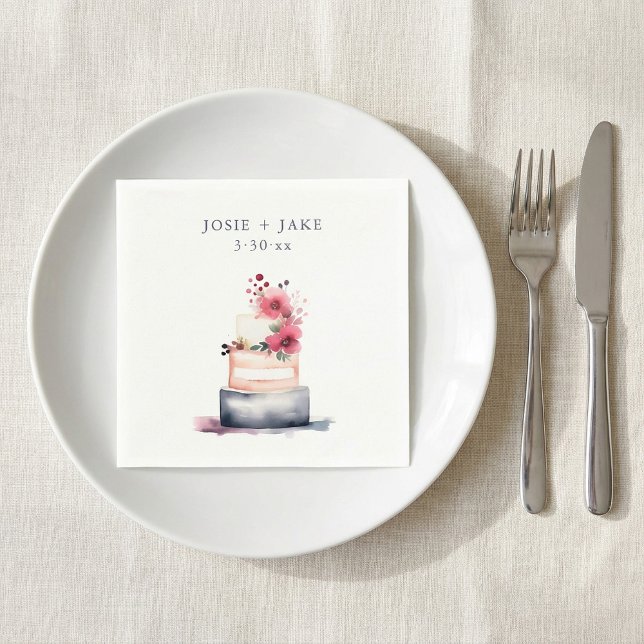 Guardanapo De Papel bolo de casamento bonito (Pretty watercolor wedding cake napkins.)