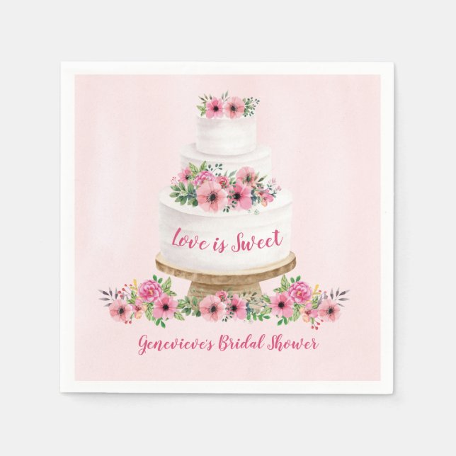 Guardanapo De Papel Bolo de Casamento de Aquarela Rosa (Frente)