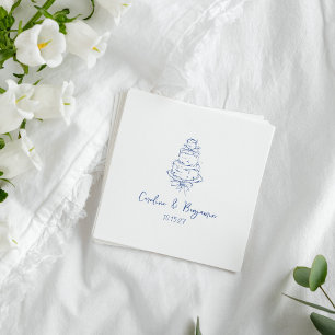 Guardanapo De Papel Bolo de Casamento de Portas Azuis Francês, Manuscr