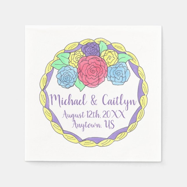 Guardanapo De Papel Bolo de Casamento de Rosas Florais (Frente)