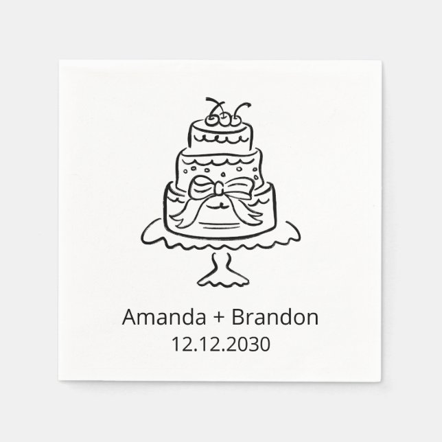 Guardanapo De Papel Bolo De Casamento Desenhado À Mão (Frente)