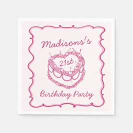 Guardanapo De Papel Bolo de Cereja com Coqueteira Retro Cor-de-Rosa Ro