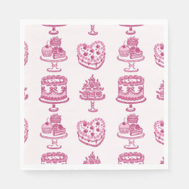 Guardanapo De Papel Bolo de Cereja Coquette Coração Retro Rosa no Dia 